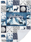 Personalized Baby Blankets for Girls Boys, Custom Blue Deer Baby Blanket with Name for Kids, Flannel Bed Throw Blanket for Newborn, Customized Gifts for Baby Shower Nursery Blanket(60" x80)
