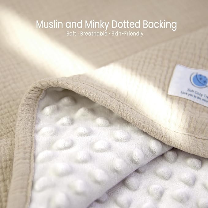 lulumoon Baby Blankets for Newborn Unisex: Thermal Minky Dotted Backing - Muslin Receiving Blanket for Baby Essential & Registry Gift 30"x40"(Ivory)