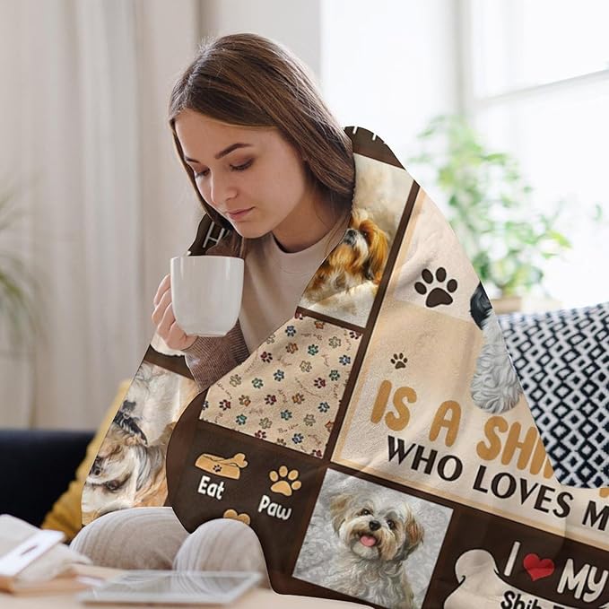 Shih Tzu Blanket Cute Dog Throw Blankets for Couch Sofa Bed Stuff Decor Lightweight Soft Cozy Fleece Plush Warm Flannel Blanket Lover Gifts for Boys Girls Men Women Adults 60"x80"