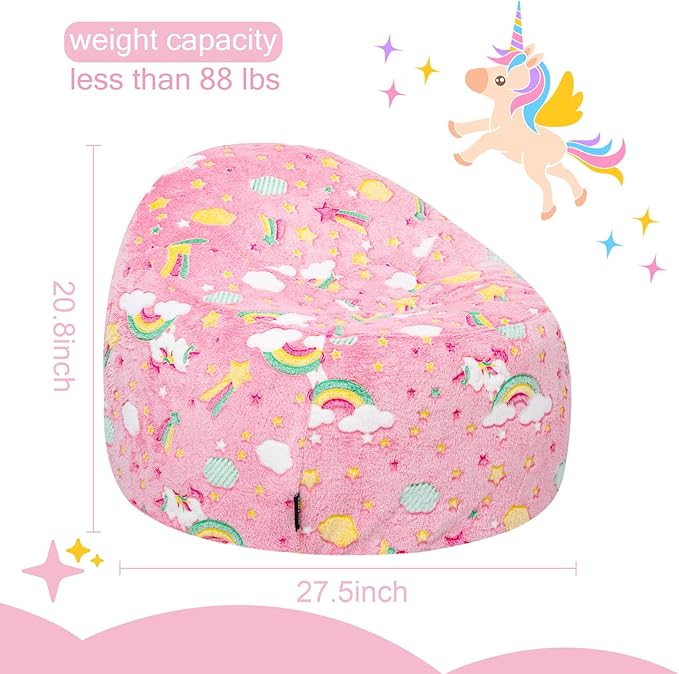 COMAX Bean Bag Chairs for Kids, Unicorn Toddler BeanBag Sofa with Filler Bean Couch Stuffed for Boys and Girls, Lazy Floor Chair Colorful Unicorn