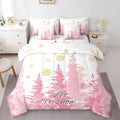 Feelyou Christmas Tree Bed Set for Children Kids Boys Girls Luxury Chic Xmas Theme Bed in a Bag Glitter Snowflake Comforter Set with Sheets Pink Room Decor Bedding Set Queen Size