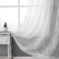 VISIONTEX White Sheer Curtains 108 Inches Long 2 Panels Set Moroccan Embroidered Curtains Trellis Decor French Textured Rod Pocket Voile Tulle Semi Window Drapes for Bedroom Living Room 54 x 108 Inch