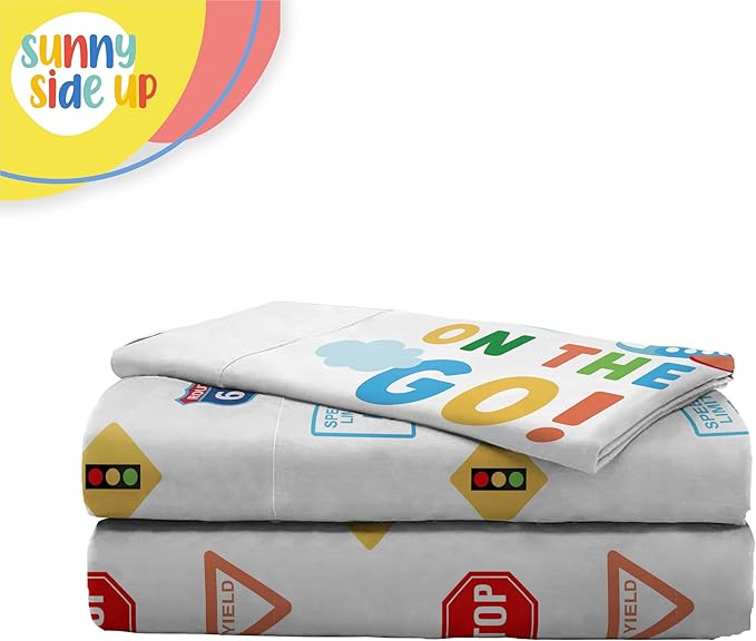 Sunny Side Up On The Go Twin Sheet Set - 3 Piece Kids Bedding Set Includes Pillow Cover - Super Soft Vehicles Microfiber Sheets
