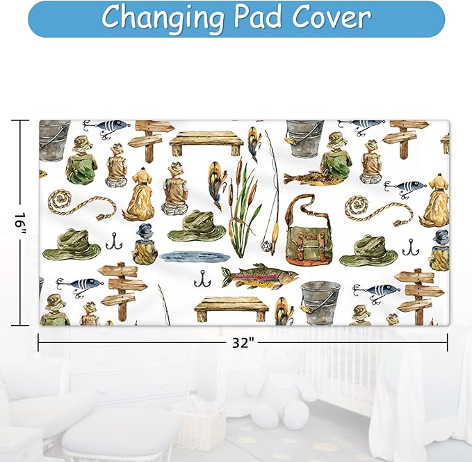 Custom Baby Crib Bedding Set, 5 Pcs Personalized Baby Crib Set with Name, Fishing Design Nursery Bedding Sets, Double Layer Toddler Bedding Set, Newborn Infant New Parents Customized Gifts