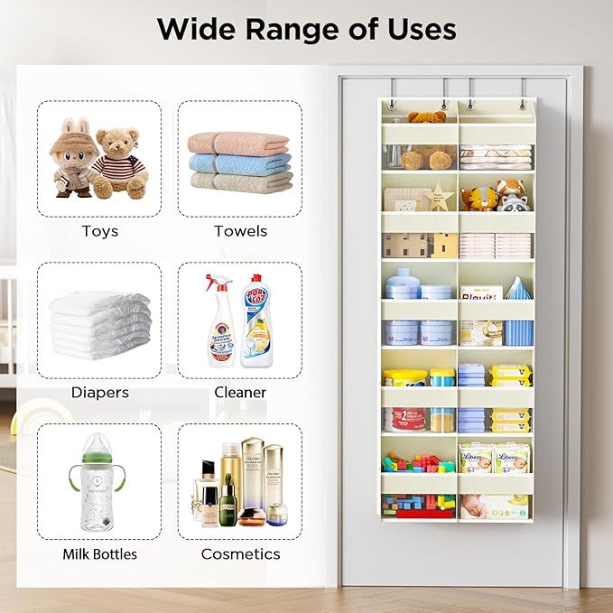PureSpace 5-Tier Over The Door Organizer with 10 Side Mesh Pockets & Clear Windows, 80 lb Weight Capacity Hanging Storage for Bathroom, Bedroom, Nursery, Kitchen, Organizer Toys, Shoes, Diapers