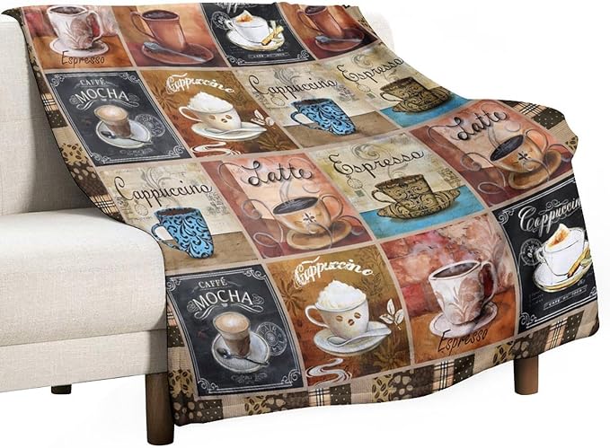 Coffee Blanket Gifts for Coffee Lovers Coffee Throw Blanket for Women Men Adults Soft Warm Cozy Fleece Blanket for Couch Sofa Bed D1 60"x80"