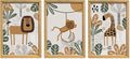 YWJKWLGS Kids Safari Animal Wall Decor, 3 Piece Nursery Art for Baby Room 11"x16" Jungle Theme Cute Lion Monkey Giraffe Prints Sign Wood Framed for Children's Room Toddler Bedroom Decoration (Wood)