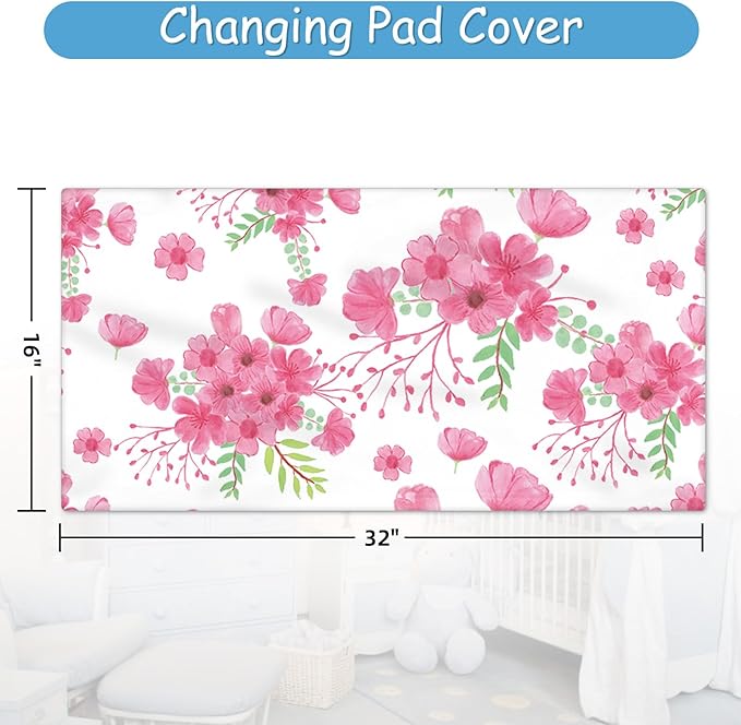 Personalized Nursery Bedding Set, 5 Pcs Custom Name Crib Bedding Set for Girls Boys, Pink Elephant Crib Set, Double Layer Baby Blanket with Dotted Backing, Customized Gift for Infant Toddler