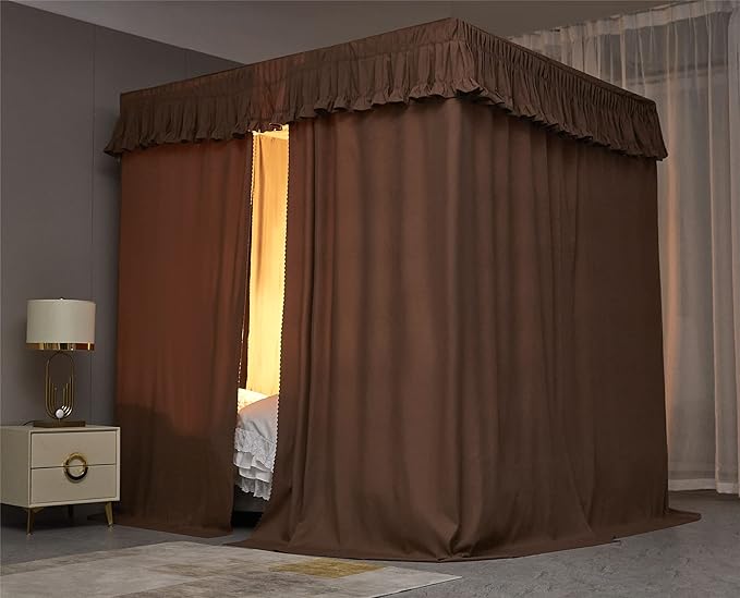 VETHIN Elastic Roof Style Four Corner Post Princess Bed Canopy Curtains Cozy Breathable Tent Canopy Mosquito Net for Girls & Adults Bedroom Decoration (Brown, 70-78" W*86" L*82"*H/(King))