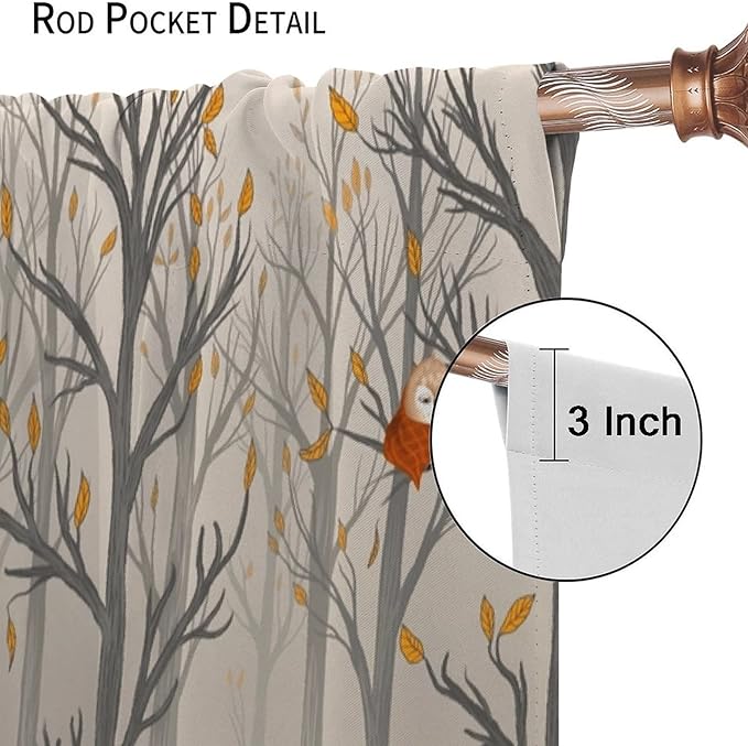 Kids Woodland Animal Window Curtains, Autumn Forest Hedgehog Rabbits Squirrel Fox Birds Blackout Rod Pocket Window Treatments Drapes for Boys Girls Bedroom 63x72in