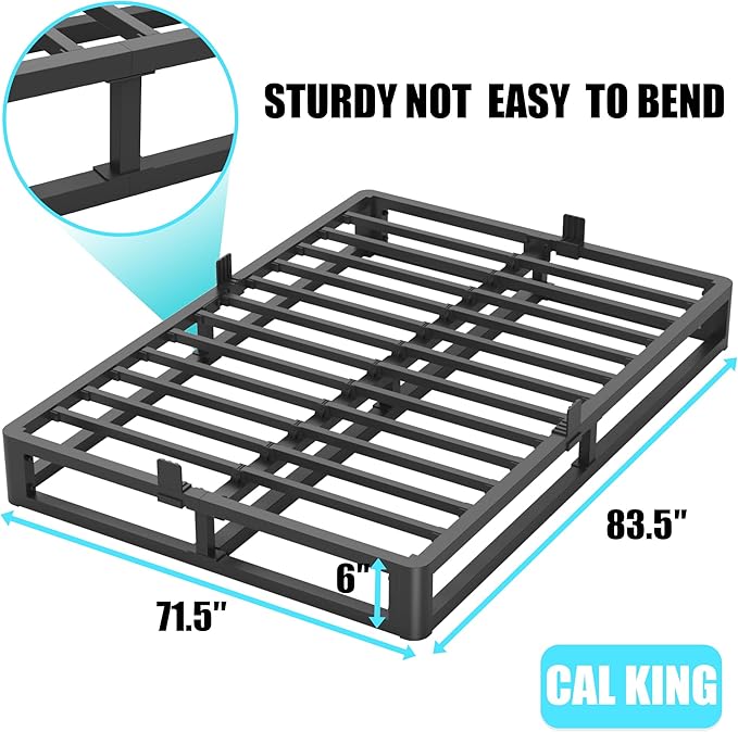 Upgrade Anti Bending and Round Corner Legs 6 inch Metal California King Bed Frame 3500 LBS Heavy Steel Slats Support Platform Bed Frames No Box Spring Needed Platform Noise Free Easy Assembly