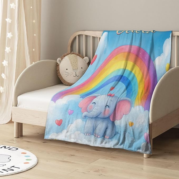 Personalized Baby Blanket for Boys Girls Ultra Soft Cozy Custom Baby Blanket with Name Flannel Elephant Blanket Personalized Gifts for Kids Infant Newborn Baby for Birthday Baby Shower Christmas