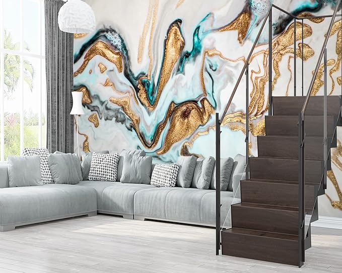 XMPMBM-Gold Quicksilver Marble Fabric Wallpaper Abstraction Art Textured Living Room Bedroom Bathroom Wall Mural-W 154" X H 105"（112 Square Foot）
