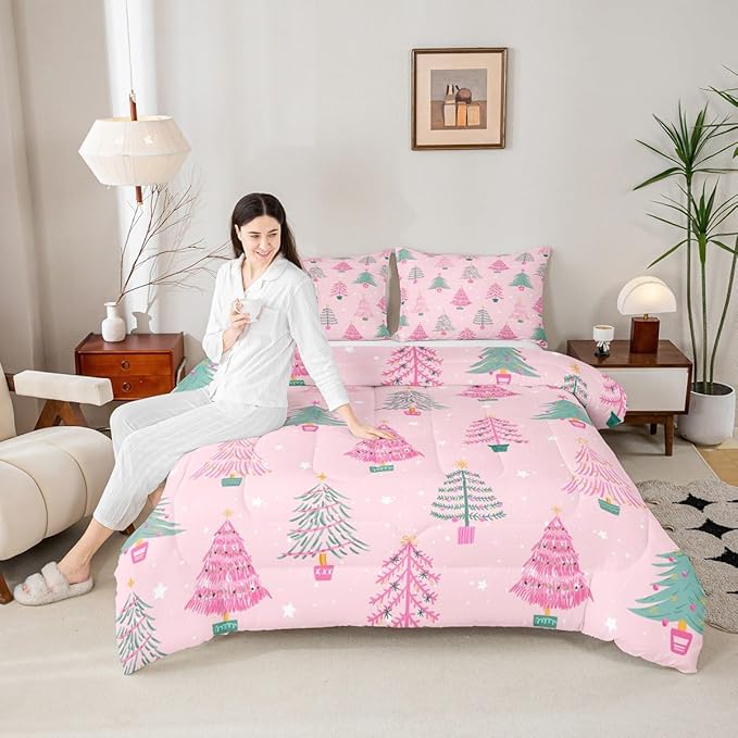 Feelyou Xmas Comforter Set Full Size Christmas Tree Bedding Set for Kids Boys Girls Christmas Decor Duvet Quilt New Year Gift Bedroom Decor Microfiber 3 Pcs with 2 Pillow Cases