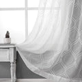 VISIONTEX White Sheer Curtains 72 Inches Long 2 Panels Set Moroccan Embroidered Curtains Trellis Decor French Textured Rod Pocket Voile Tulle Semi Window Drapes for Bedroom Living Room 54 x 72 Inches