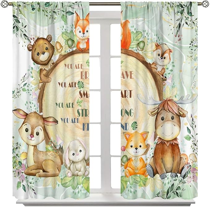 Kids Safari Animal Curtains Cute Watercolor Wildlife Jungle Window Treatments for Boys Girls Bedroom Inspirational Motivational Quotes Nursery Children Drapes for Living Room W72xL63