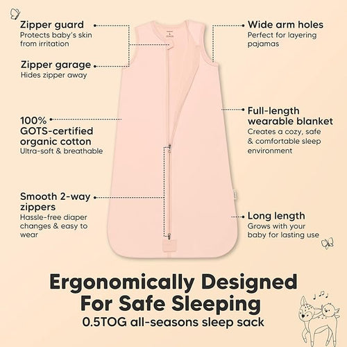 2-Pack Baby Sleep Sacks,Zipper Wearable Blanket - 0.5TOG Organic Cotton, Lightweight,Soft Cozy Toddler Sleeping Sack 12-24 months, Easy to Wear Large Newborn Transition Swaddles Sleepsacks (Mist Rose)