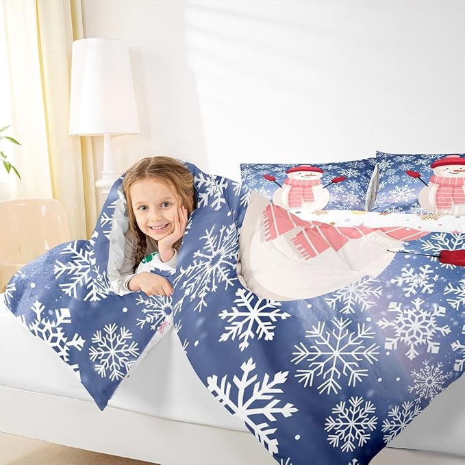 Feelyou Christmas Kids Comforter Set Twin Size Snowman Purple Blue Gradient Bedding Set Xmas Snowflakes Duvet Quilt for Kids Boys Girls Bedroom Winter Snow Decor Microfiber Ultra Soft Breathable