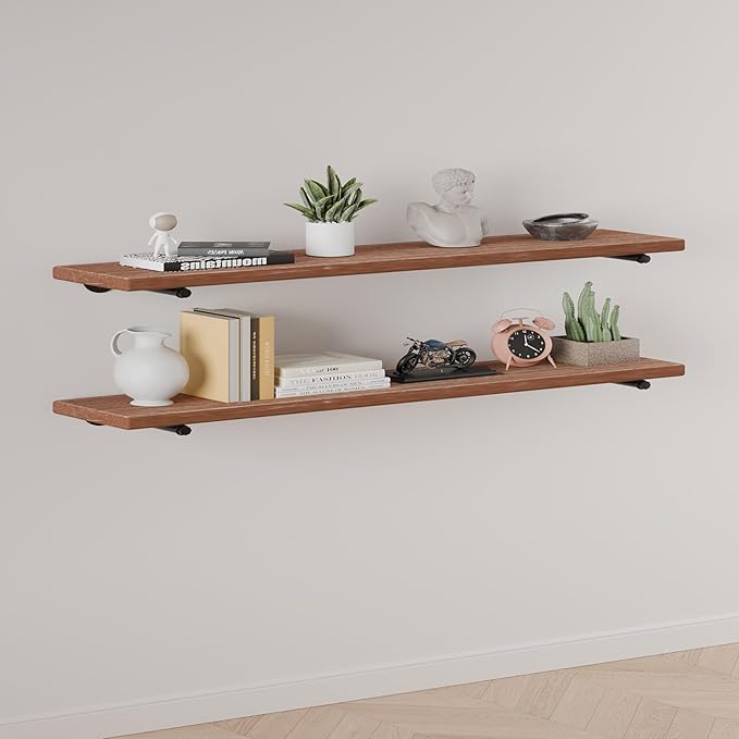 IEO Floating Shelves for Wall Shelf 48 inches X 11.8" Extra Width Long Farmhouse Bathroom Decor Bedroom Kitchen Shelves Living Room Wall Mounted Set of 2, Rustic Brown