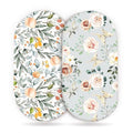 GRSSDER Stretchy Ultra Soft Fitted Bassinet Sheet Set 2 Pack for Girls Universal Fit for Baby Cradle Moses Basket Oval Rectangle Mattress, Watercolor Flowers and Fruits