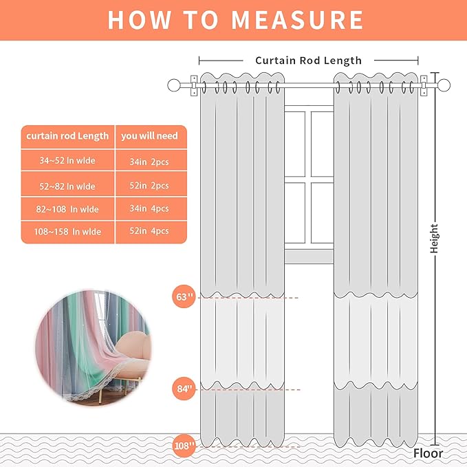 XiDi Pink Grey Green Curtains for Girls Bedroom 96 Inches Long 2 Panels Set, Rainbow Blackout Curtains for Kids Nursery Room Decor, Unicorn Wall Decals Drapes for Living Room 52 Inches Wide