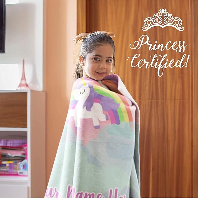 Personalized Unicorn Blanket for Girls | Kids Unicorn | Custom Plush Fuzzy Unicorns for Toddler | Customized Little Girl Throw Blankets | Girl Sofa Bed Birthday (Sherpa – 60x80)