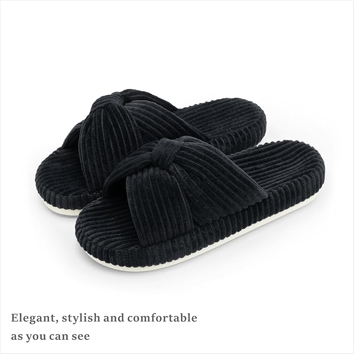 Chantomoo Slippers for Women Memory Foam House Bedroom Corduroy Bow Crossbands Slipper Shoes Comfy Trendy Gift Slippers