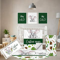 Personalized Baby Crib Set, 5 Pcs Baby Boy Crib Bedding Set, Custom Name Green Elephant Baby Crib Bedding Set Neutral, Double Layer Flannel Nursery Bedding Set, Infant Toddler Customized Gift
