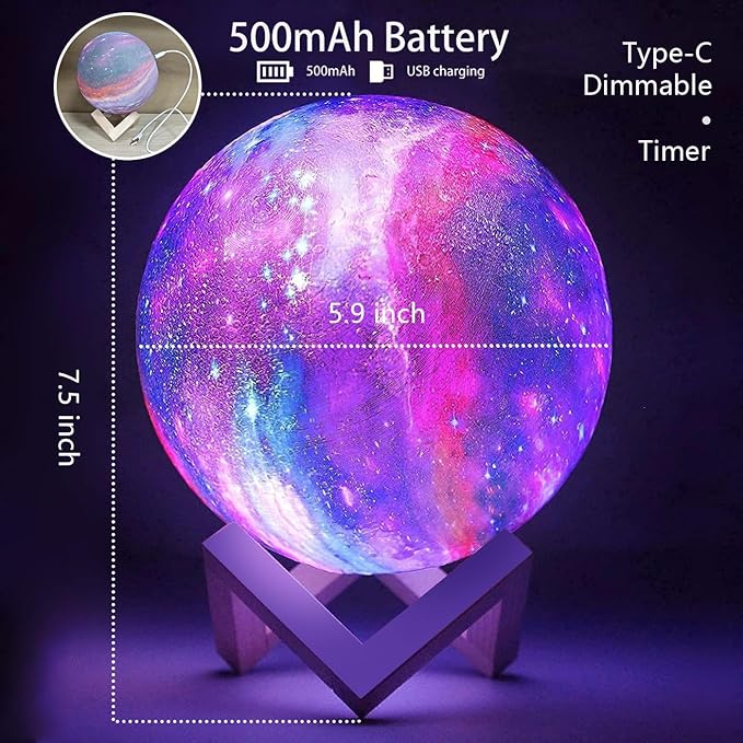 CPLA Galaxy Moon Lamp Upgrade 128 Colors, 3D Night Light Gifts for Girls Boys Kids Women Birthday, Remote and Touch Control, Diameter 5.9 inch