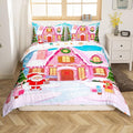 Feelyou Merry Christmas Pink Comforter Cover Set Cartton Cute Santa Claus Bedding Set Queen Size for Kids Boys Girls Bedroom Bed Decor Xmas Duvet Cover Set Soft Quilt Cover,No Comforter