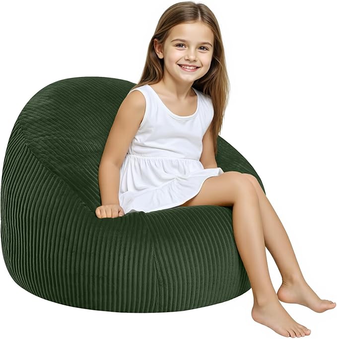 COMAX Bean Bag Chairs for Kids, Toddler BeanBag Sofa with Filler Bean Couch Stuffed for Boys and Girls, Lazy Floor Chair for Playroom, Nursery Room, Green