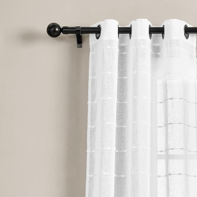 Lush Decor Farmhouse Textured Grommet Sheer Indoor/Outdoor Window Curtain Panel, 50"W x 84"L, Bleach White