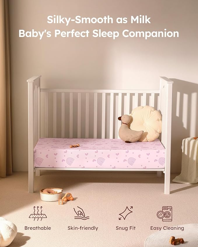 Looxii Baby Crib Sheets for Girls, 3 Pack Fitted Crib Sheet for Standard Crib and Toddler Mattress, Ultra Soft Breathable Microfiber Baby Sheet 52x28x8in