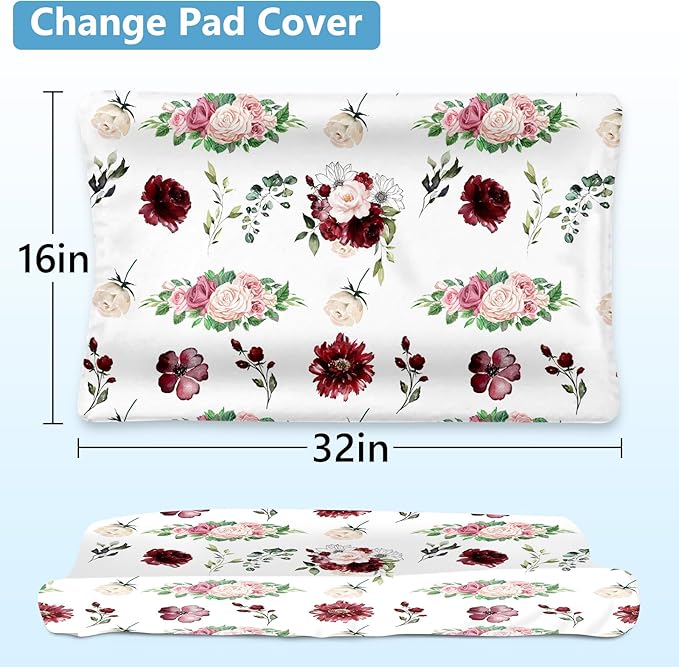 Personalized Baby Crib Bedding Set, Custom Name Blanket with Dotted Backing, 5 Piece Custom Gift Highland Cow Crib Bed Set for Baby Infant Shower Birthday, Floral Crib Bedding Gifts Style06