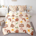 Merry Christmas Kids Bedding Set Xmas Theme Comforter Set with Sheets for Boys Girls Cartoon Gingerbread Man Christmas Tree Decor Bed in a Bag Brown Bed Set 7Pcs Queen Size