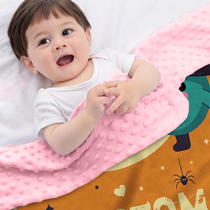 Personalized Halloween Blanket for Baby Boys Girls, Custom Baby Blanket with Name, Pumpkin Pattern Soft Minky Dot Blanket, Halloween Decor Christmas Birthday Gifts for Kids Toddlers