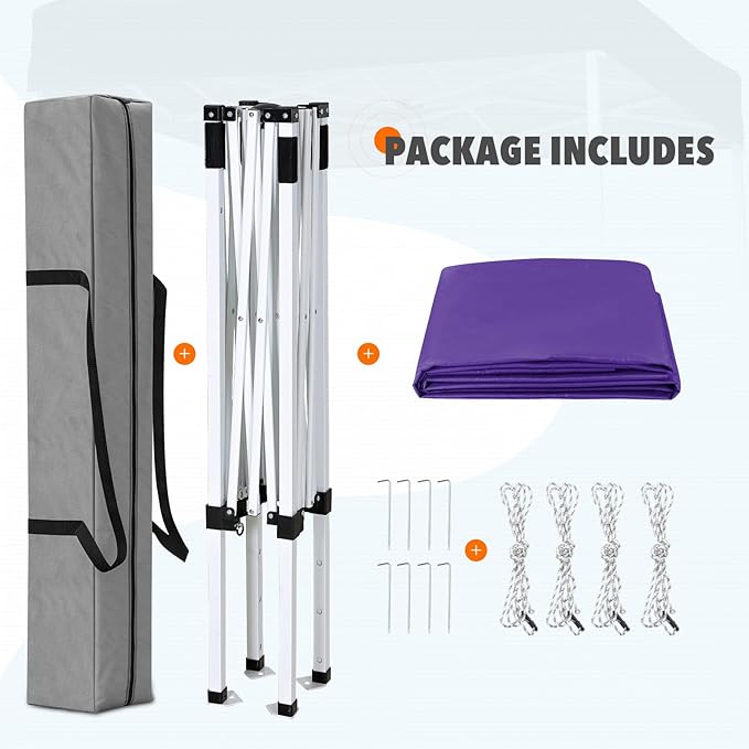 EAGLE PEAK 5x5 Pop Up Canopy Tent Instant Outdoor Canopy Easy Set-up Straight Leg Folding Shelter, Purple