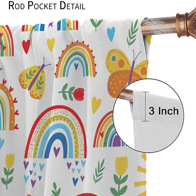 Boho Rainbow Curtains for Kids Nursery Colorful Floral Sun Star Clouds Pastel Bohemian Pattern Print Window Drapes for Girl Bedroom Living Room Kitchen Decor,2 Panel Set,52Wx84H Inch Blackout
