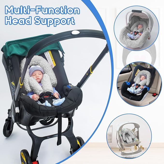 Winter Carseat Head Support for Infant, Infant Car Seat Insert with 2 Car Seat Strap Pads, Plush Fleece Baby Car Seat Cushion for Boys Girls, Multi-use Stroller Padding for Swing, Bouncer, Rocker
