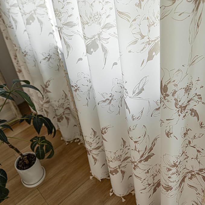 ENJOYBRIDAL Floral 63 Inch Curtains for Bedroom Cute Drapes Boho Semi Sheer Living Room Short Window Curtain Panels Retro Light Filtering Farmhouse Rod Pocket 2 Panels Window Treatments