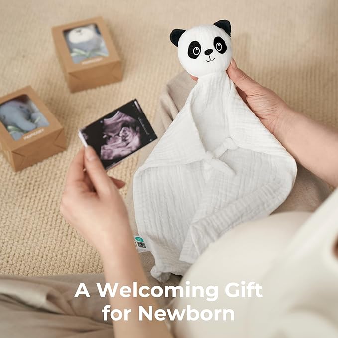 Momcozy Loveys for Babies with Cotton - Soft Security Blanket for Boy or Girl for Self-Soothing On-The-Go-Adorable Portable & Anti-Drop Design - Newborn Gift，Must Have（White 14 inch）