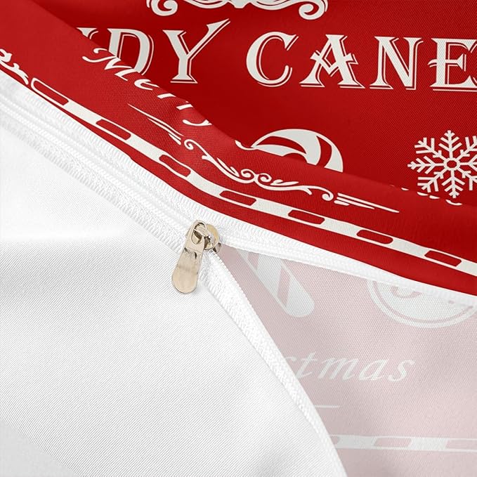 jejeloiu Christmas Bedding Set for Kids Boys Girls Christmas Quote Comforter Cover Set King Size Candy Canes Print Duvet Cover Bedroom Decor Xmas Red Bedspread Cover Bedding Collection 3Pcs