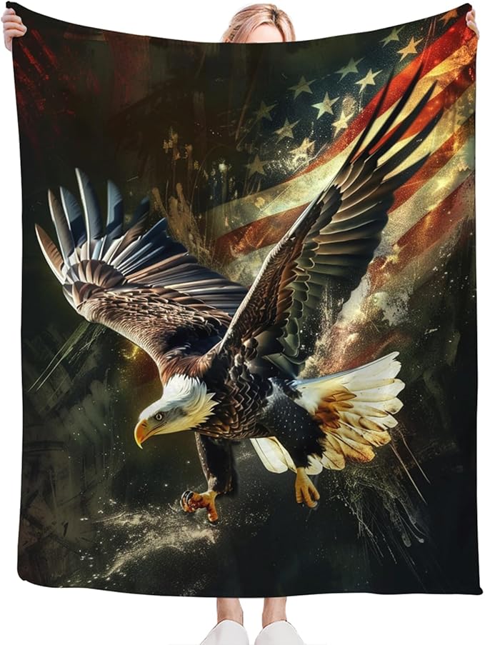 Tijuboni American Eagle Throw Blanket Eagle Gifts for Girls Boys Women Men Kids Adults Soft Flannel Fleece Blanket for Couch Sofa Bed Home Decor 60"x80"