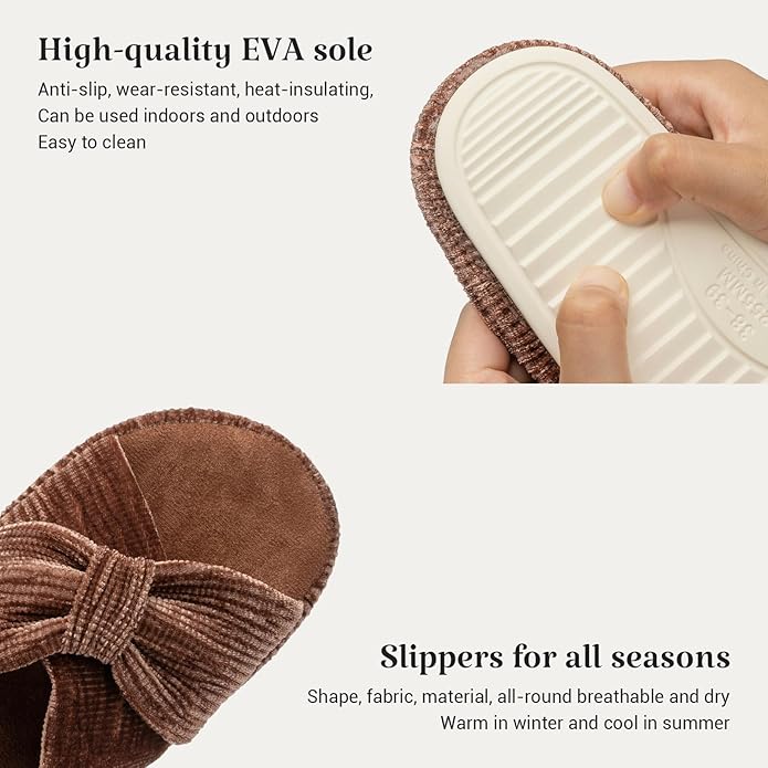 Chantomoo Slippers for Women Memory Foam House Bedroom Corduroy Bow Crossbands Slipper Shoes Comfy Trendy Gift Slippers