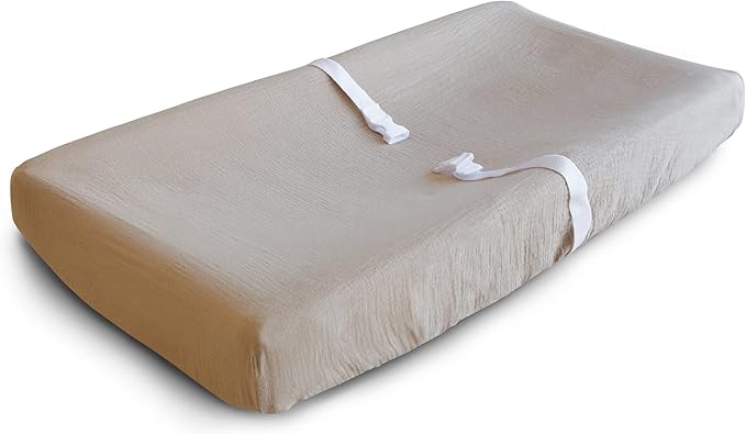 mushie Extra Soft Muslin Fitted Changing Pad Cover (Pale Taupe)