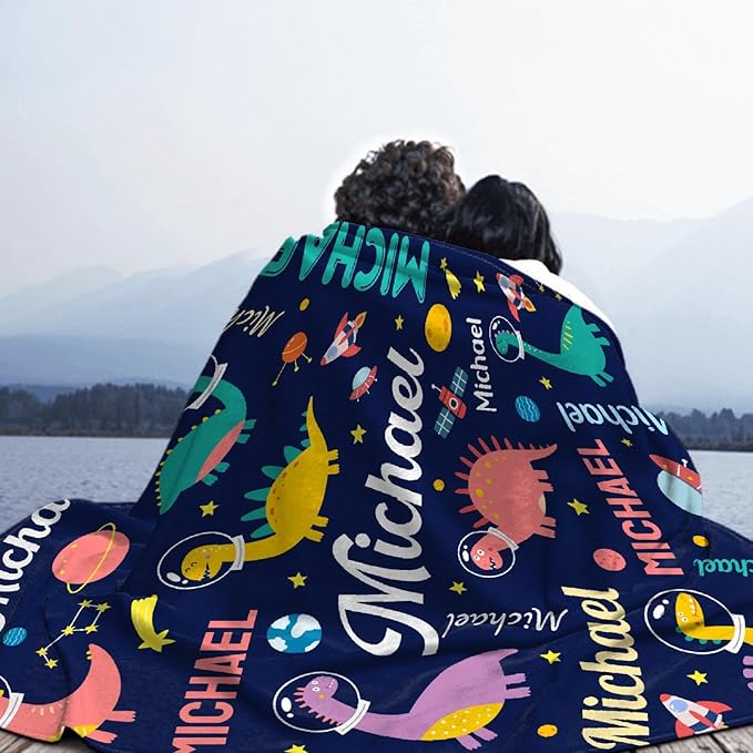 Dinosaur Lover Personalized Blanket with Custom Baby Dinosaur Custom Name Flannel Blanket Soft Throw Meaningful Gift for Toddlers Girls Boys Kids Pets 50 * 40" S for Kid