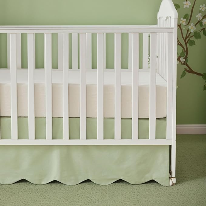 Brandream Scallop Edge Cotton Crib Skirt Toddler Bedskirt Baby Nursery Crib Bed Skirt Gender Neutral Solid Color Light Green Farmhouse Chic Boho Bohemian Skirt