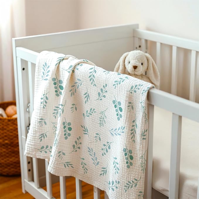 Baby Blankets for Boys Girls, Soft Nursery Minky Blankets with Muslin and Dotted Fleece Back 30x40 inches, Receiving Bed Quilt for Newborn, Infants, Toddlers (Leaf)