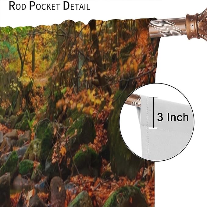 Autumn Waterfall Blackout Windows Curtains, Nature Autumn Forest Farmhouse Window Drapes, for Living Room Bedroom 63" W X 72" L