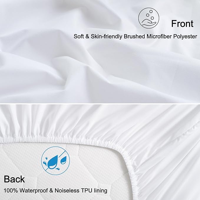david's kids Waterproof Crib Sheets Fitted 2 Pack, Ultra Soft Breathable Crib Mattress Protector for Boys Girls Neutral, Fit Standard Crib Mattress and Toddler Mattresses, White & Sage Green